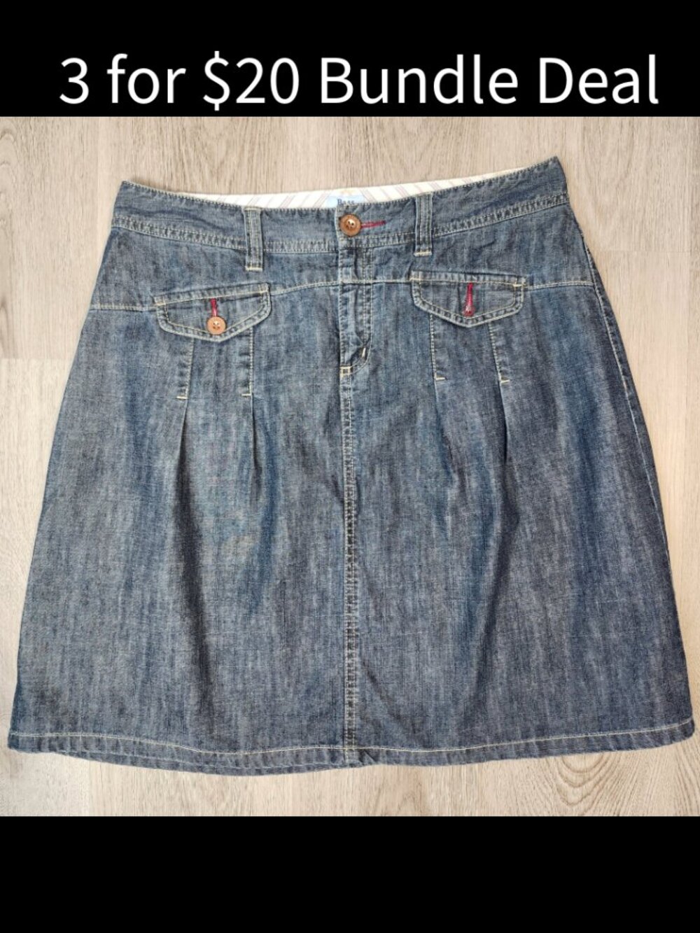 Bass Jeans Denim Skirt 6 Blue Pleated Mini A-Line Y2K